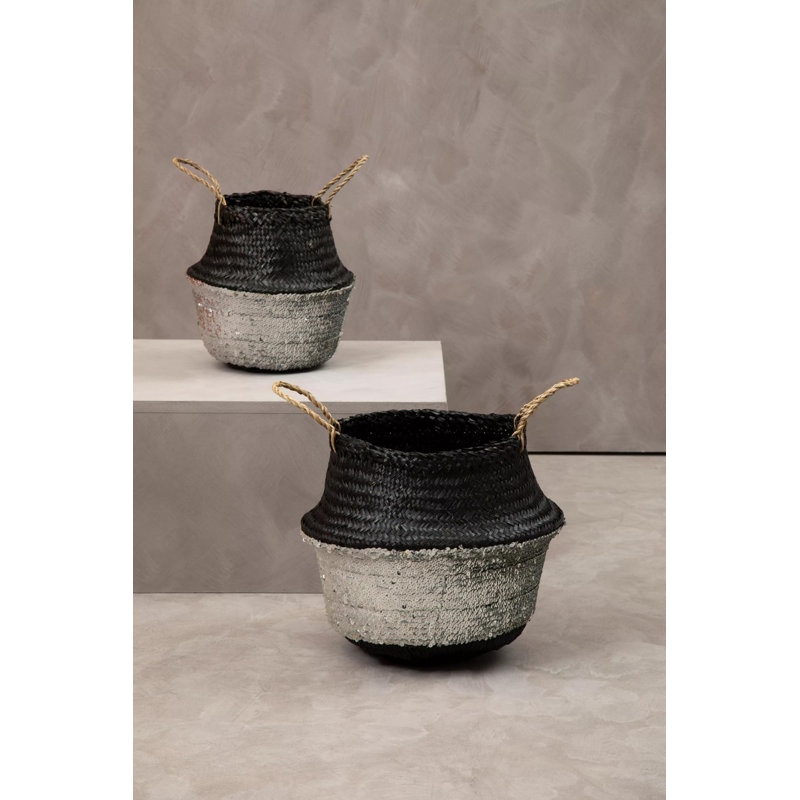 Etta Avenue Seagrass Decorative Basket, Silver/Black, 32cm H x 35cm W x 35cm