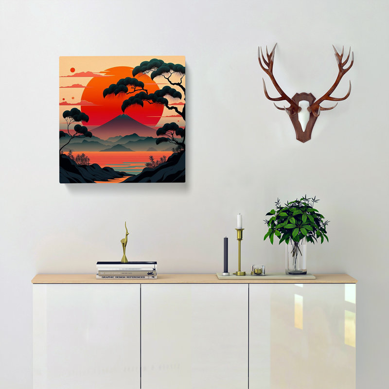 Japanese Sunset Deco - No Frame Print, 35cm H x 35cm W x 3cm D