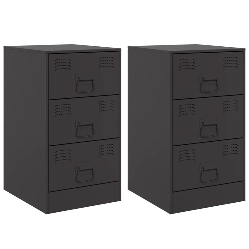 Raineri 34.5cm W Steel Bedside Table, Set of 2, Black