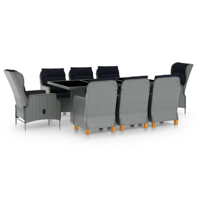 Ensemble de salle à manger de patio 9 pièces en rotin de polyester gris clair Red Barrel Studio®