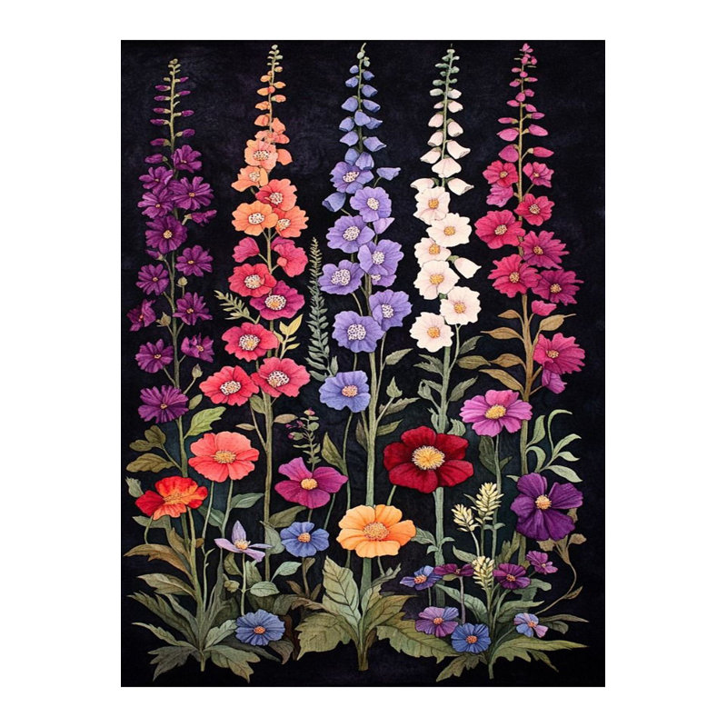 Tapis décoratif moderne noir à motif floral, Sous-tapis rectangulaire de 3 pi 3 po x 4 pi 11 po