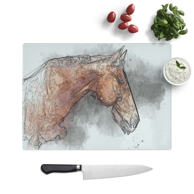 Tempered Glass Horse Chopping Board, 39 cm W x 28.5 cm L