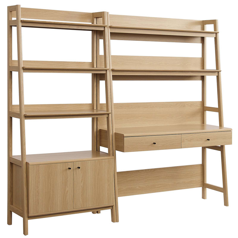 Bureau et bibliothèque en bois 2 pièces Modway Bixby, Chêne
