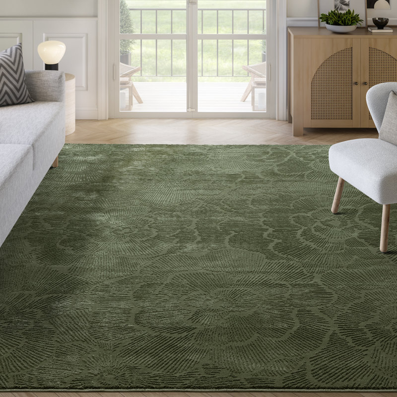 Tapis vert floral lavable à la machine Abani Rugs Malynn PDE110A, Rectangle 5 pi 3 po x 7 pi 7 po