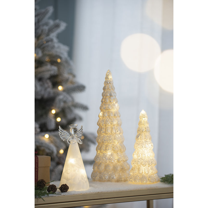 Glass Cone Tree With Light - Set of 3 - 3.5" x 3.5" x 8.3" - Cream