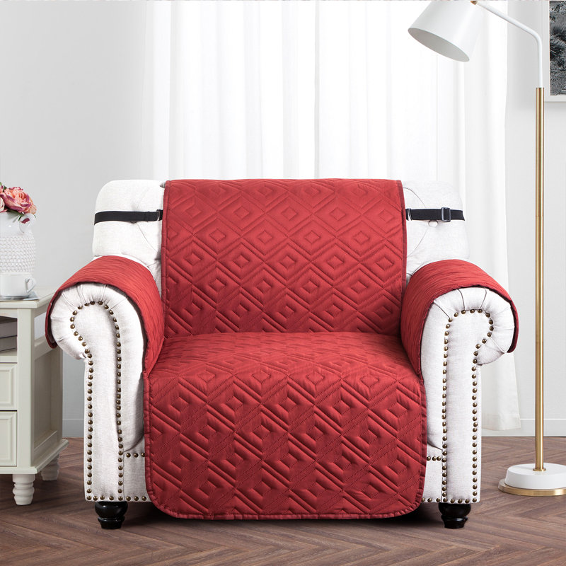 Sofa Slipcover–Dual-Color Furniture Protector Jacquard Pattern reversible color, 1 Seater -179cmH x 165cmW , Burgundy/Beige