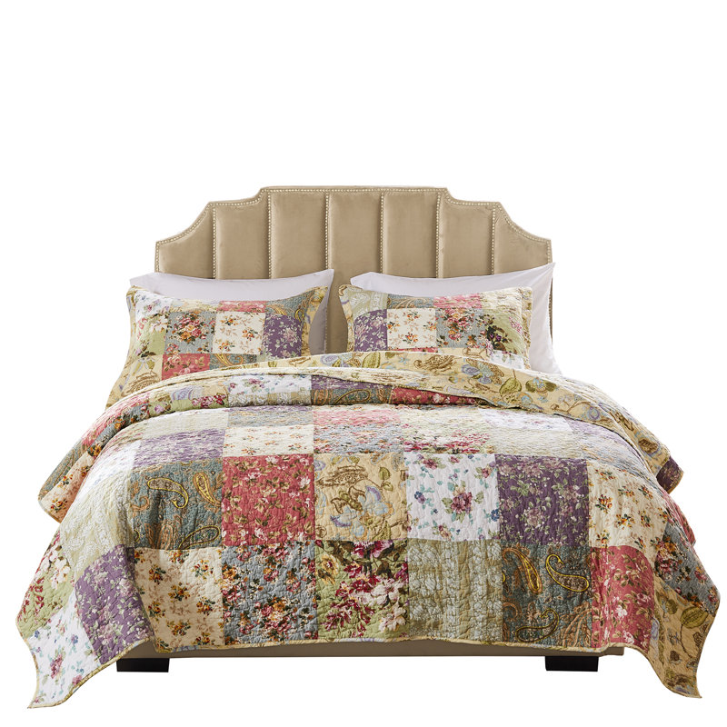 Blue Cotton Twin Reversible Quilt Set with Trim