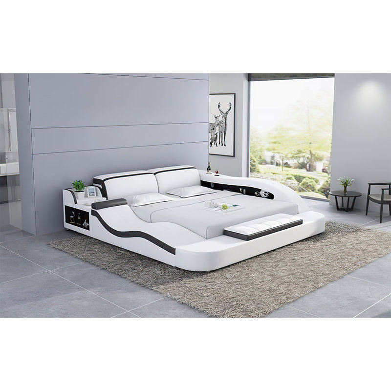Assael Upholstered Sleigh Storage Bed, Queen, White