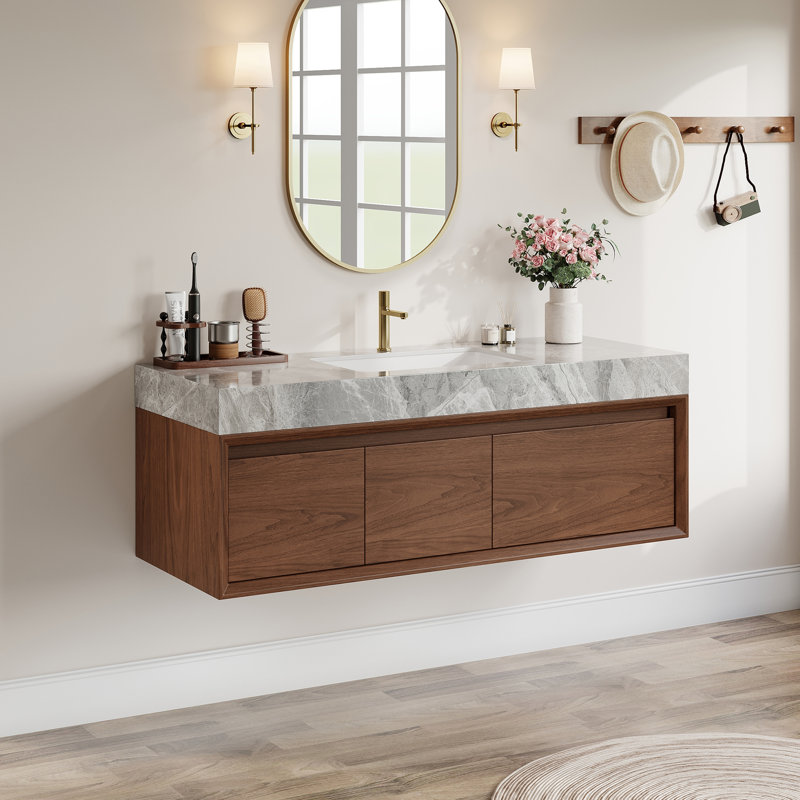 Ensemble de meuble-lavabo simple 36 po avec lavabo en céramique Latrey, 2 armoires en bois naturel