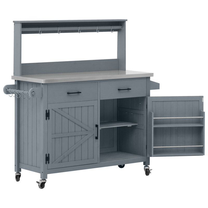54.1" Outdoor Kitchen Island With High Shelf, Blue