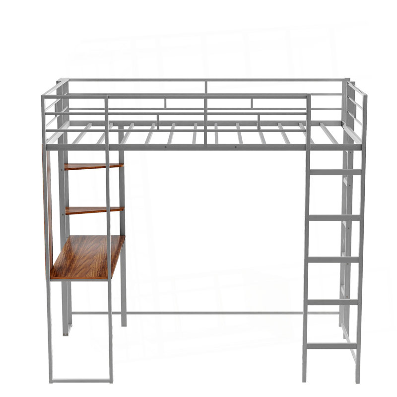 Bottesford Metal Loft Bed with Desk, Twin, Silver
