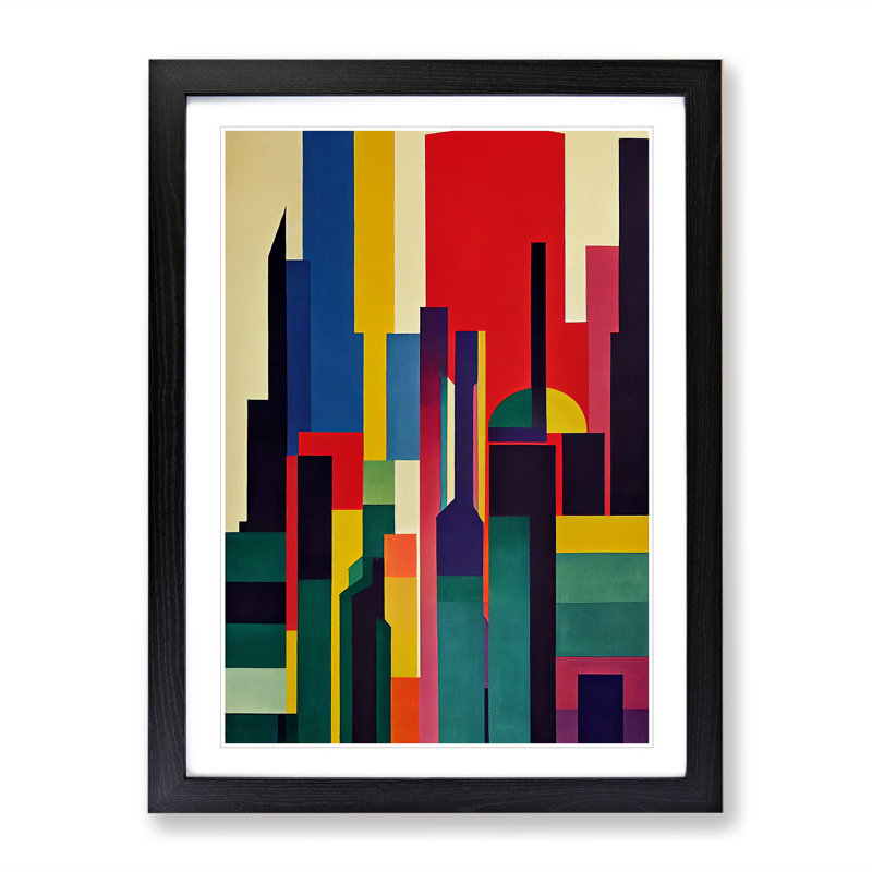 City Skyline Abstract No.2 - Single Picture Frame Painting, Black, 64cm H x 46cm W x 2cm D