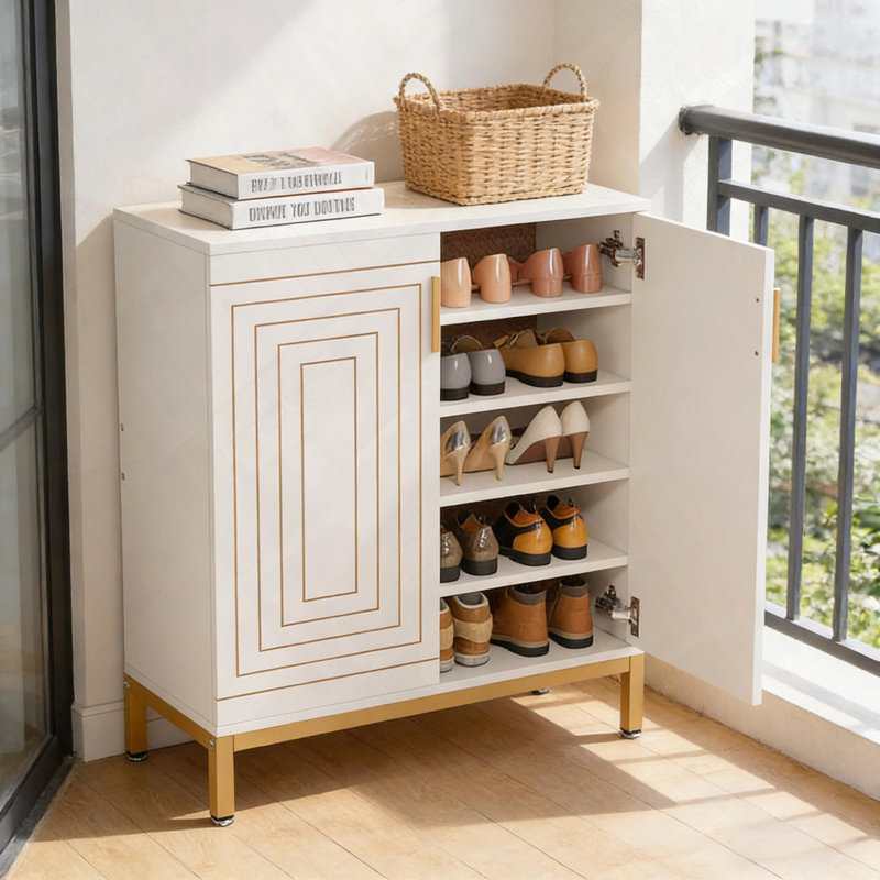 Dracut 20 Pair Shoe Storage Cabinet, White/Gold