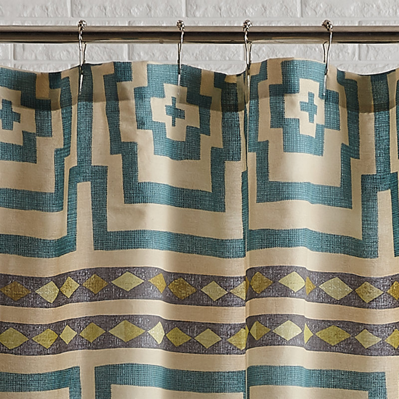 Hypnotic Blue Cotton Fabric Shower Curtain with Liner