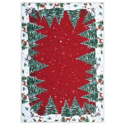 Tapis de Noël rouge avec bonhomme de neige, cerf et sapin, 60 x 90 cm, antidérapant, lavable, à poils courts, idéal pour le salon, la chambre, l'entrée, la buanderie, le bureau et la décoration hivernale.