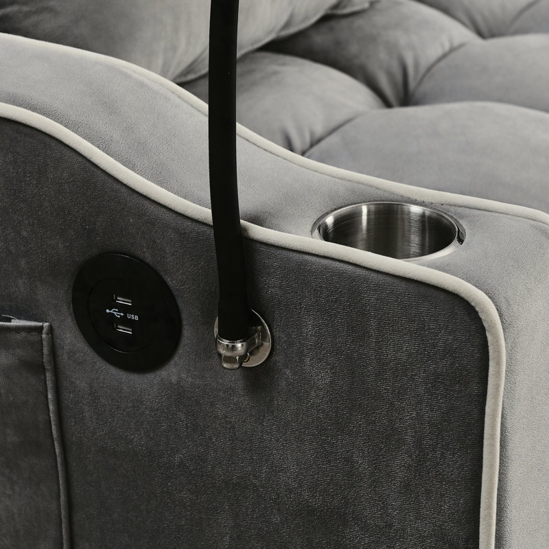 55.51 inch versatile foldable sofa bed in 3 lengths, modern sofa sofa sofa velvet pull-out bed, adjustable back and with USB port and ashtray and swivel phone stand