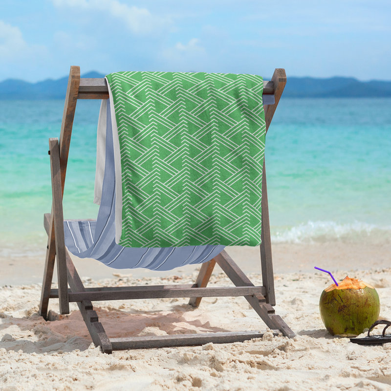 Serviette de plage zig zag classique, Vert/blanc