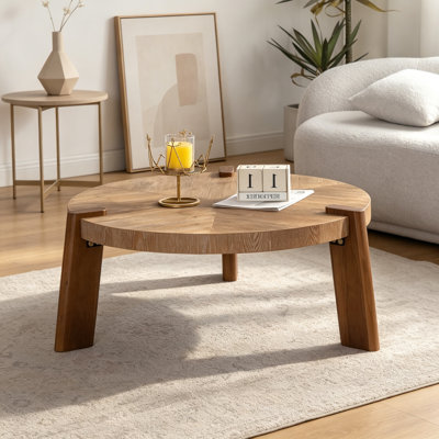 Round Herringbone Coffee Table with Tapered Legs