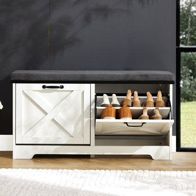Banc à chaussures, banc à chaussures avec siège à coussin, banc à chaussures avec 2 tiroirs rabattables, armoire à chaussures avec tablettes réglables pour le couloir, la salle de bain, le garage