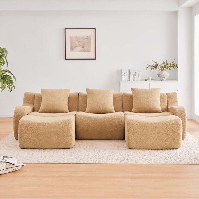 Canapé en forme de U doux en tissu pelucheux sans os avec méridienne d'assemblage, aucun assemblage requis, accoudoirs courbés, conception antidérapante et look épuré pour les salons