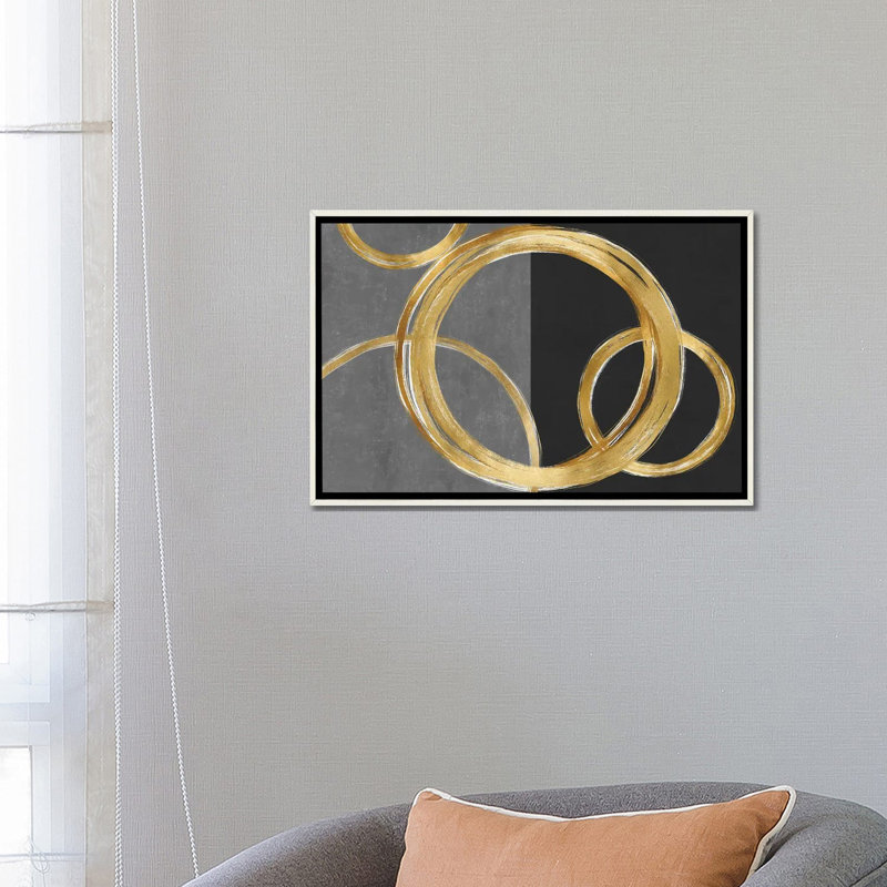 «Unity Gold on Black II», reproduction d'art murale encadrée, Blanc patiné, H 18 po x l 26 po