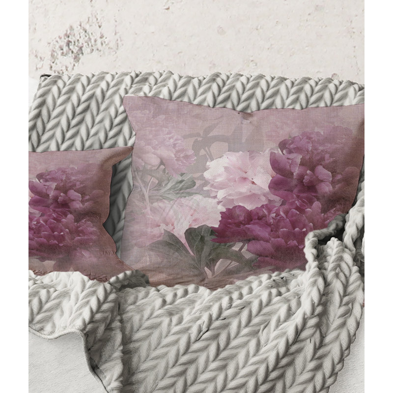 Carré, rétro fleurs mauves et roses II - coussin décoratif traditionnel, 18" x 18"