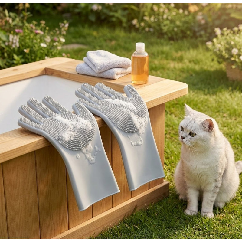 Gants de toilettage pour chiens, chats, lapins et chevaux, gant de massage doux avec brosse à shampoing avec 5 doigts, outil de désherbage efficace, paquet de 1