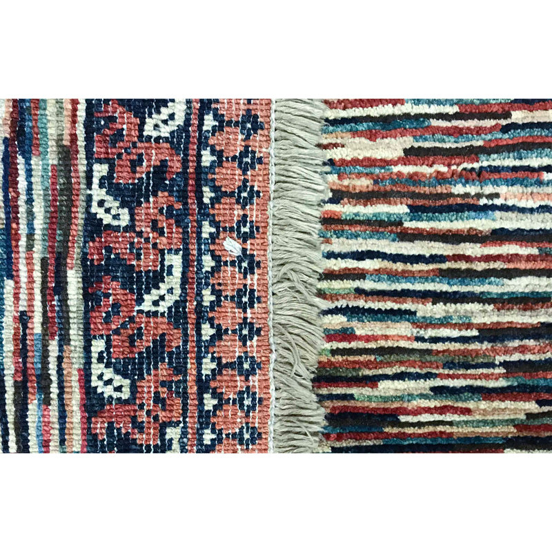 Hand-Knotted High-Quality Rust and Blue Area Rug