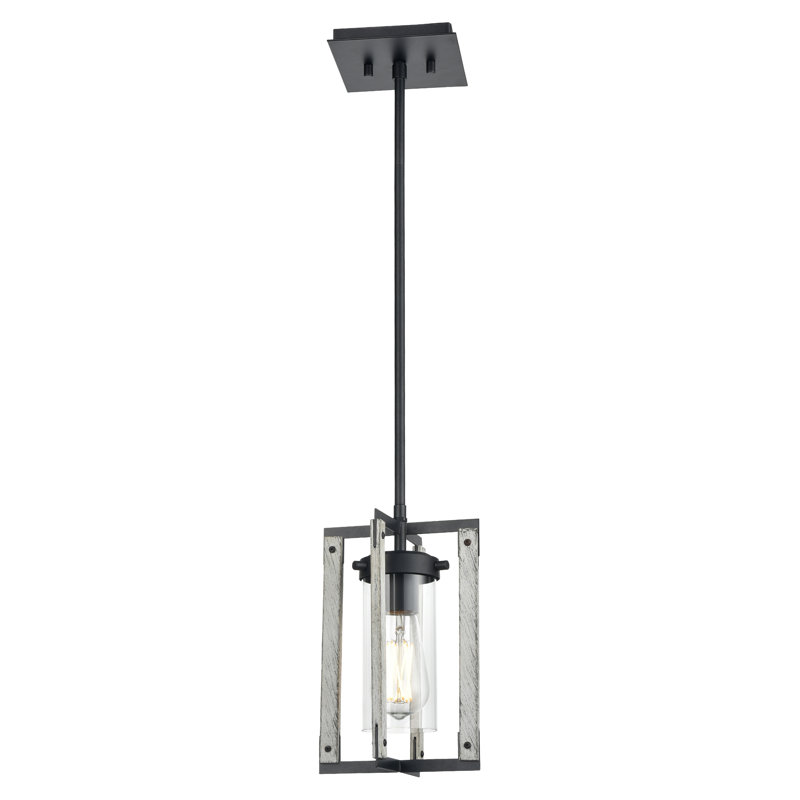 Luminaire rectangulaire simple 1 lumières Apalachin, Noir / bois de bouleau