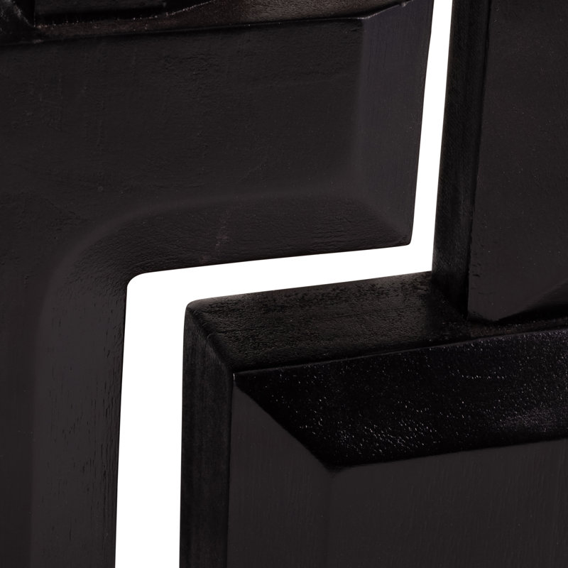 Modern Neutral Wood, 27"H Geometric Black Table Lamp - 18" x 10" x 27"