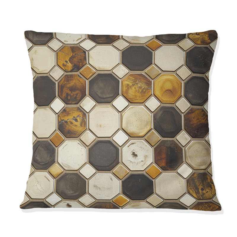 Coussin Brown Hexagon Tiles IV - Mid-Century, H 16 po x l 16 po