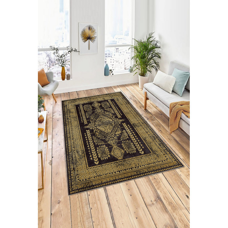 Eco-Friendly Area Rug, 100% Polyester, 5.2 x 7.5 ft | Antibacterial, Non-Slip PVC Dot Underside, 0.16 in Pile Height | Machine Washable, Digital Printed Design | Perfect for Living Room, Bedroom, & Dining Areas