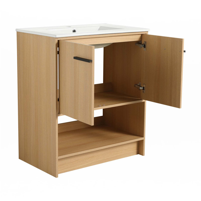 Bathroom Vanity With Ceramic Sink, Black, Oak