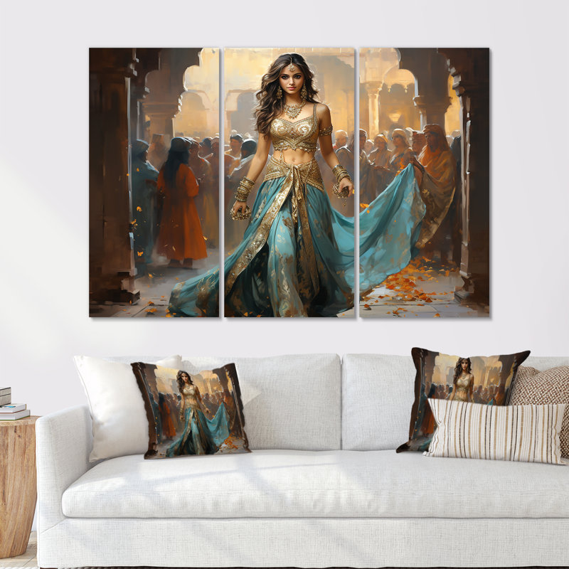 «Blue and Gold Belly Dancer - Dance», art mural, H 40 po x l 60 po, Toile tendue