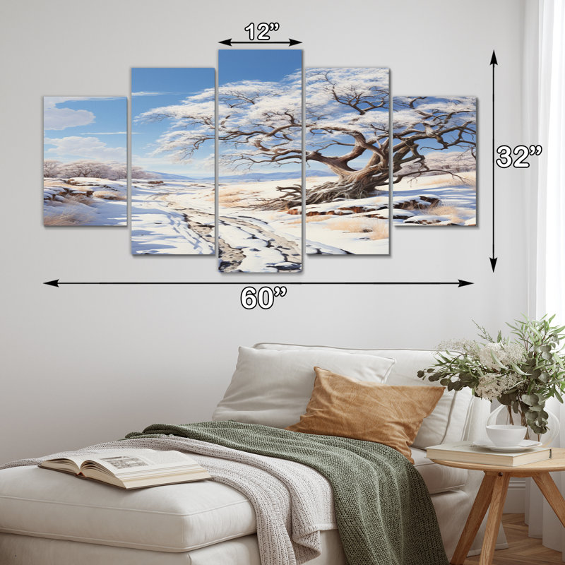 «White Tree Winters Embrace II» - Décoration murale arbres du paysage - 5 panneaux