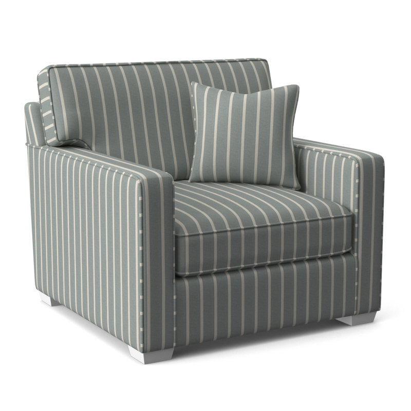 Gramercy Park Upholstered Accent Chair, Light Blue and White Stripe, Frost White Finish