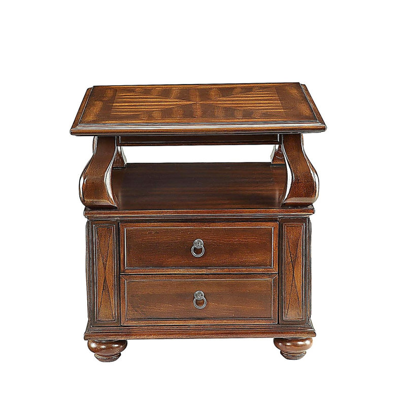 Walnut Wood 2 Drawer Side Table