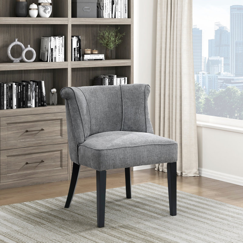 Fauteuil d'appoint élégant, revêtement texturé gris anthracite, siège à coussin en mousse, pieds de chambre chic