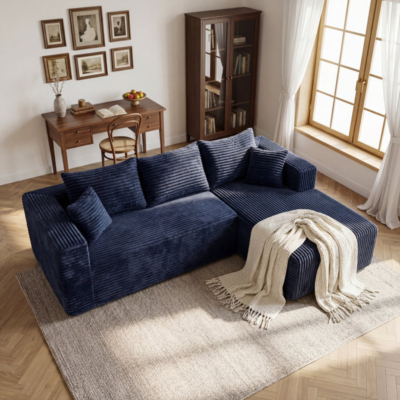 Canapé modulaire en L en flanelle à compression avec ressorts ensachés, canapé convertible à siège profond et canapé en L