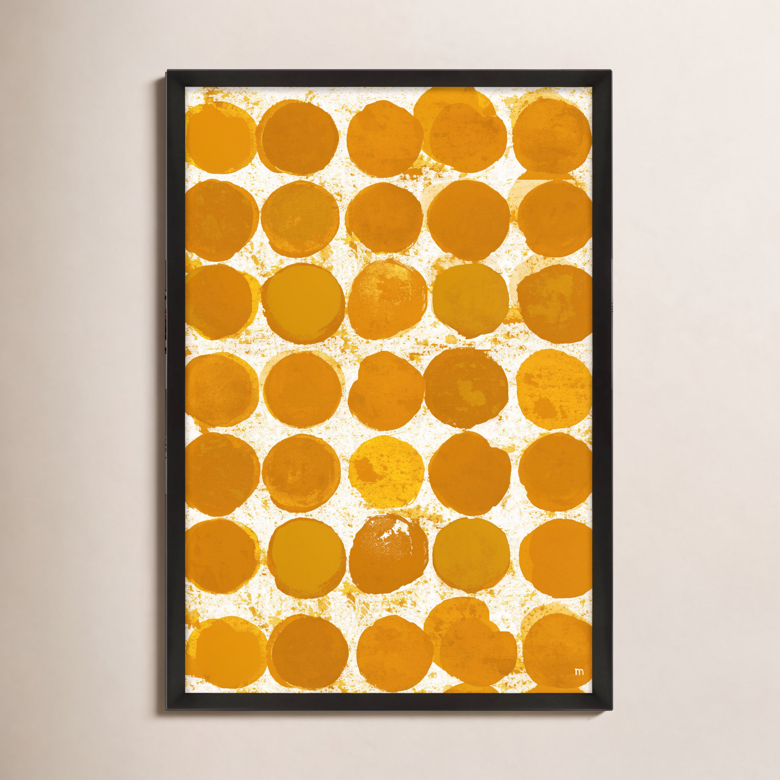 Satori Dots Pattern Curry Print, Black Framed, 30" H x 21" W x 1.25" D