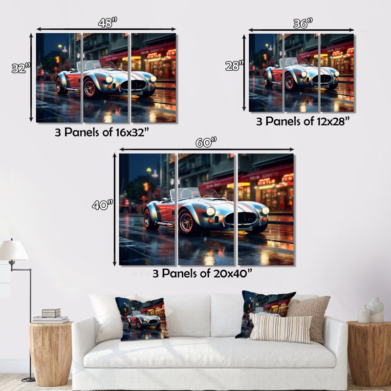 Classics Cobra Car at Night I - 3 impressions sur toile tendue, H 40 po x l 60 po x P 1 po