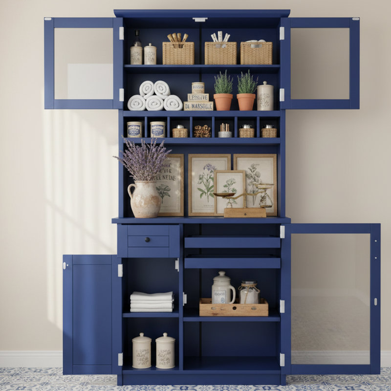 Armoire de rangement de garage autoportante 35,4 "avec huche, tablettes réglables, tiroir, plateaux coulissants et poste de travail