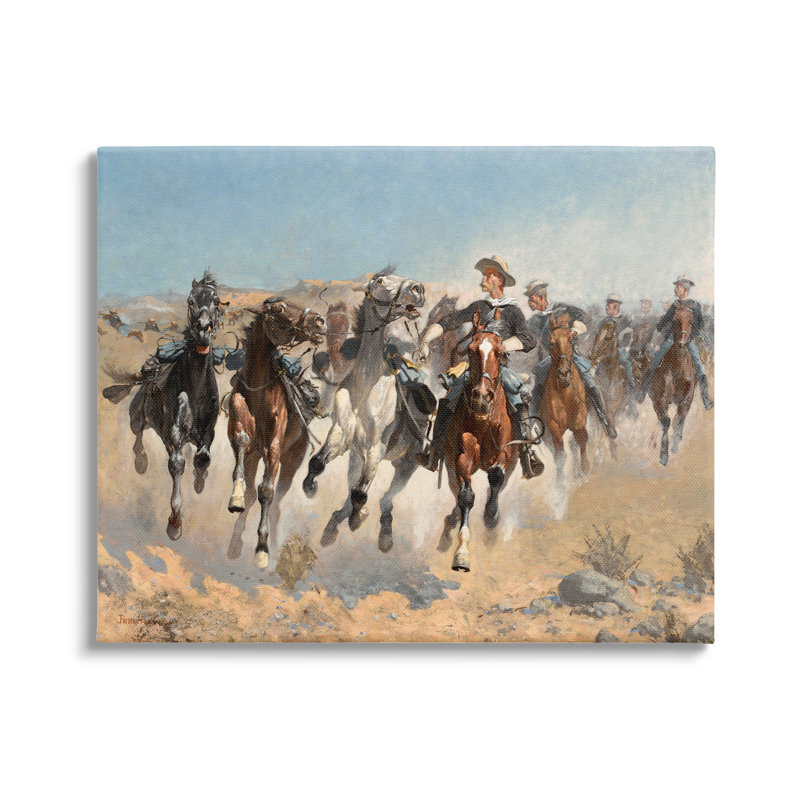 «Galloper Horses Herd Cowboys Trotting Desert Sand», art mural par lettrage et doublure, L 40 po x H 30 po