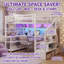Lit mezzanine double avec rangement pour escalier, garde-robe intégré et lumières DEL AVELOR - Comprend un bureau d'étude et une station de recharge-2134207953
