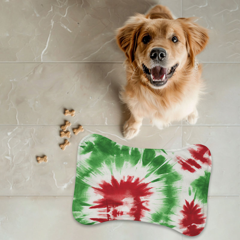Yuletide Tie Dye - 1 Piece Bone Shape Feeding Mat, Small (14")