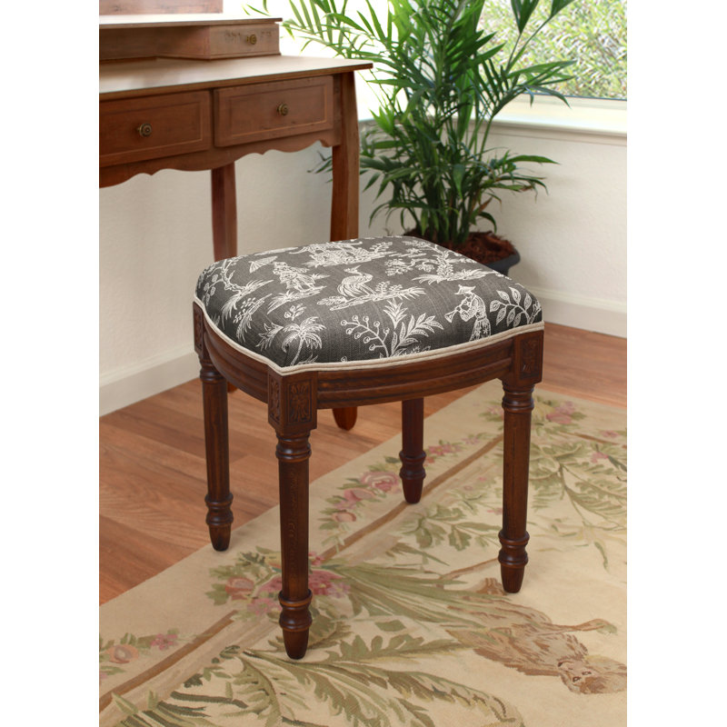 Tabouret de coiffeuse en lin Camillia Jade, Noyer, Bleu marine