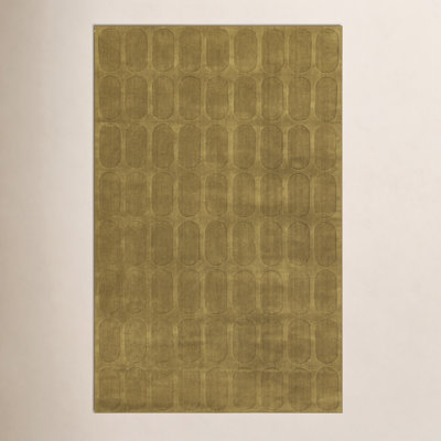 Mazzi Light Olive Hand-Loomed Geometric Wool Rug