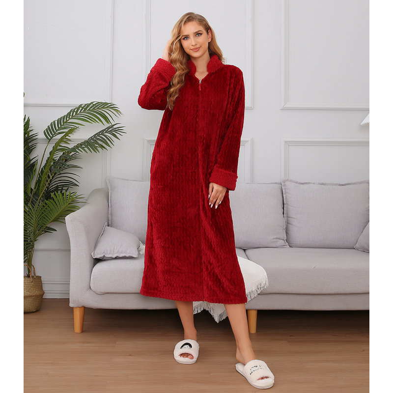 Peignoir à poches mi-mollet avec poches, 3XL, Rouge