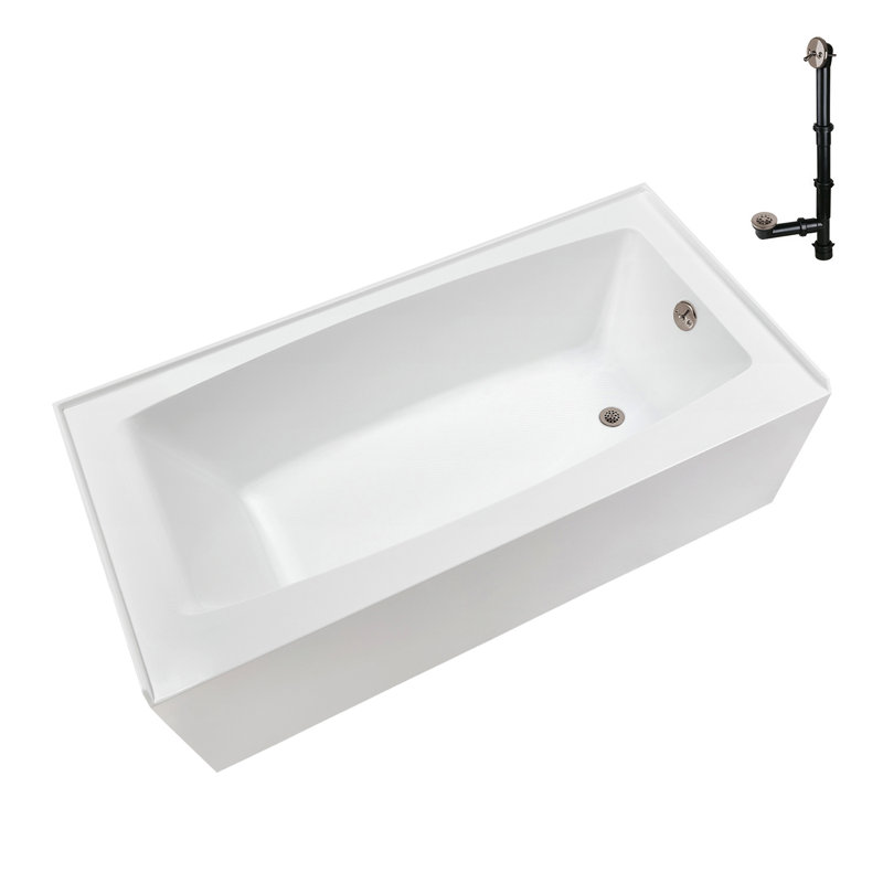 Baignoire en alcôve droite en acrylique blanc brillant avec drain extérieur Streamline 60 po x 30 po Streamline