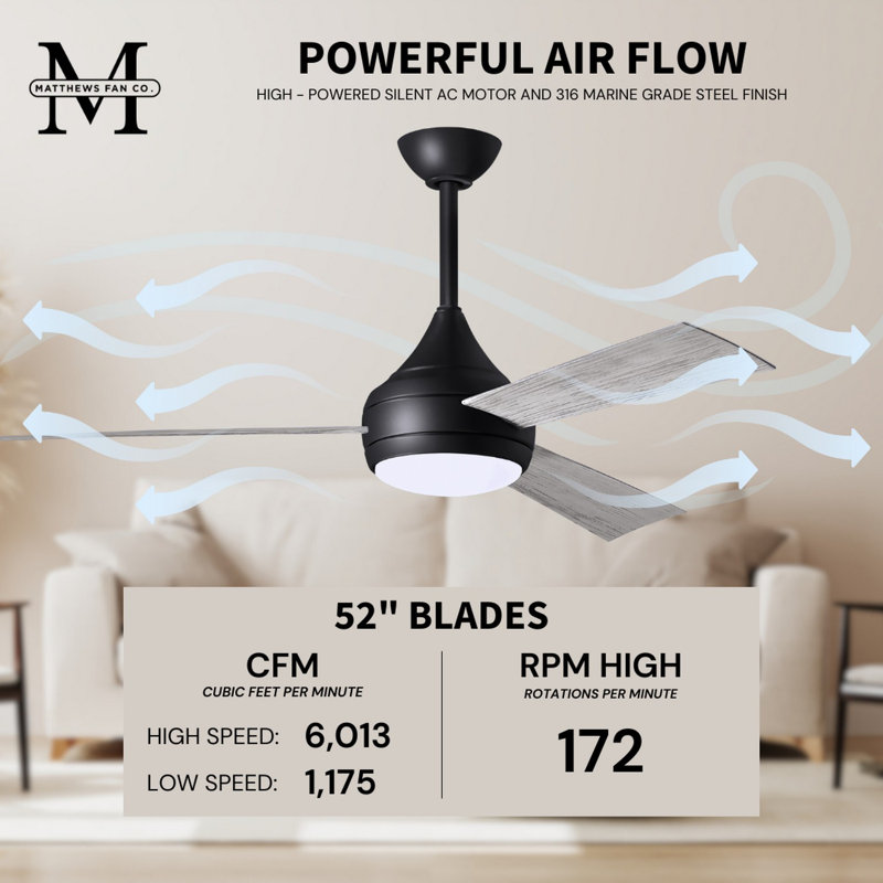 Donaire LED Outdoor Downrod Ceiling Fan, Matte Black, Barn Wood Tone